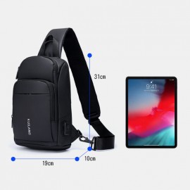 Men Oxford Large Capacity USB Charging Chest Bag Fashion Casual Wild Bus Card Pocket Design Crossbody Bag Shoulder Bag