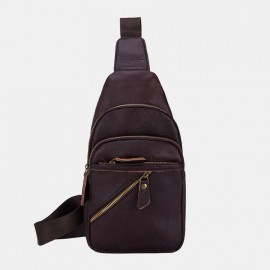 Men Genuine Leather Multi-Layers Light Weight Crossbody Bag Chest Bag Sling Bag