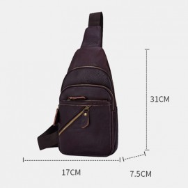 Men Genuine Leather Multi-Layers Light Weight Crossbody Bag Chest Bag Sling Bag