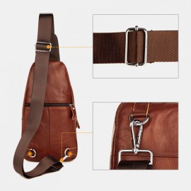 Men Genuine Leather Soft Waterproof Chest Bag Outdoor Sport Retro Large Capacity Crossbody Bags Shoulder Bag