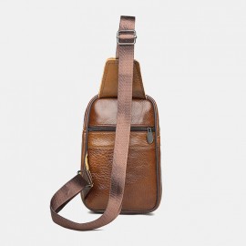 Men Genuine Leather Large Capacity Multi-pocket Wear Resistant Chest Bag Crossbody Bag