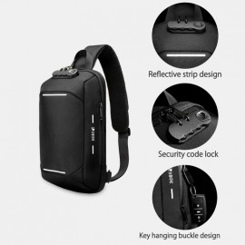 Men Oxford Password Lock Anti-theft Reflective Strip Design Waterproof Multi-pockets Crossbody Sling Bag Chest Bag