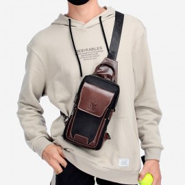 Men Genuine Leather Cowhide Contrast Color Retro Fashion Chets Bag Crossbody Bag
