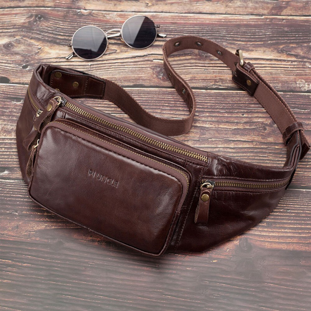 Men Genuine Leather Retro Sport Outdoor Multi-carry Chest Bag Sling Bag Crossbody Bag Waist Bag