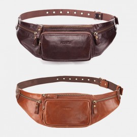 Men Genuine Leather Retro Sport Outdoor Multi-carry Chest Bag Sling Bag Crossbody Bag Waist Bag