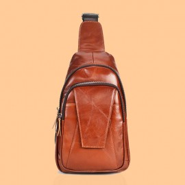 Men Genuine Leather Back Anti-theft Zipper Pocket Chest Bag Fashion Casual Wear-resistant Crossbody Bag Shoulder Bag