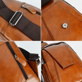 Men Genuine Leather Back Anti-theft Zipper Pocket Chest Bag Fashion Casual Wear-resistant Crossbody Bag Shoulder Bag