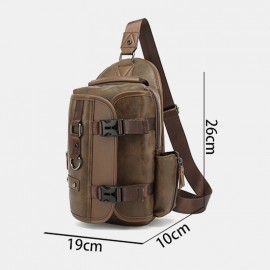 Men PU Leather Vintage Multifunction Earphone Hole USB Charging Crossbody Bag Chest Bag Sling Bag