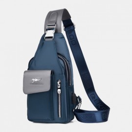 Men Oxford USB Charging Headphone Hole Design Chest Bag Multifunction Multi-pocket Waterproof Crossbody Shoulder Bag