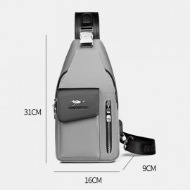 Men Oxford USB Charging Headphone Hole Design Chest Bag Multifunction Multi-pocket Waterproof Crossbody Shoulder Bag