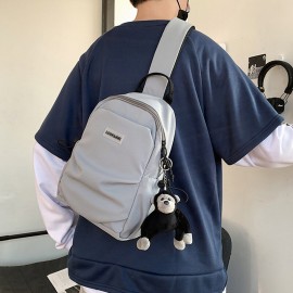 Unisex Nylon Back Zipper Anti-theft Pocket Chest Bag Waterproof Large Capacity Shoulder Bag Phone Bag With Monkey Pendant