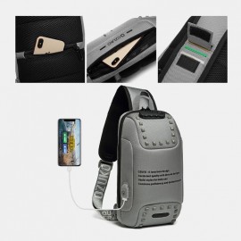 Men Oxford Letter Front Password Lock Anti-theft Design USB Charging Crossbody Bag Multi-pockets Multi-compartments Chest Bag