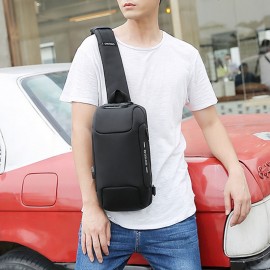 Men Oxford Password Lock Anti-theft Waterproof Reflective Design Crossbody Bag Multi-compartments USB Charging Chest Bag