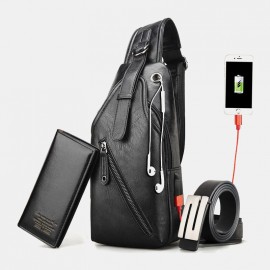 3PCS Men Chest Bag Wallet Belt Set Casual Multifunction Wear- Resistant Chest Bag Crossbody Shoulder Bag Gift Set