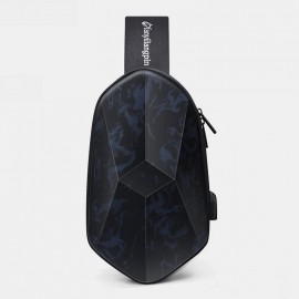 Unisex Classic 3D Rhombus Design USB Charging Chest Bag Multi-pockets Waterproof Wearable All-match Full Texture Crossbody Bags