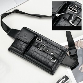 Men PU Leather Multi-pocket Wear Resistant Chest Bag Waist Bag Headphone Hole Design 6.5 Inch Phone Bag Crossbody Bags