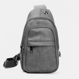 Men Solid Color Headphone Hole Design Multi-pocket Chest Bag Casual Outdoor PU Soft Leather Wear Resistant Crossbody Bags Shoulder Bag