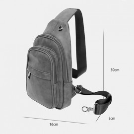 Men Solid Color Headphone Hole Design Multi-pocket Chest Bag Casual Outdoor PU Soft Leather Wear Resistant Crossbody Bags Shoulder Bag