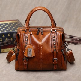 Unisex Faux Leather Retro Vintage Fashion Multi-carry Handbag Tote Crossbody Bag