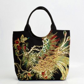 Women Canvas Embroidery Peacock Pattern Ethnic Style Multi-carry Handbag Crossbody Bag Shoulder Bag