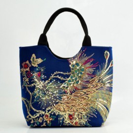 Women Canvas Embroidery Peacock Pattern Ethnic Style Multi-carry Handbag Crossbody Bag Shoulder Bag