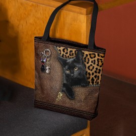 Women Felt Cute 3D Three-dimensional Cartoon Black Cat Pendant Pattern Shoulder Bag Handbag Tote