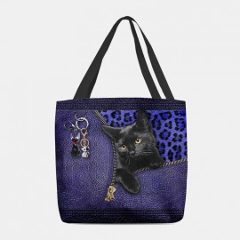 Women Felt Cute 3D Three-dimensional Cartoon Black Cat Pendant Pattern Shoulder Bag Handbag Tote