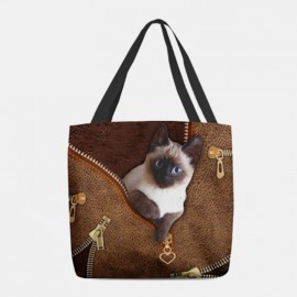 Women Canvas Cute 3D Three-dimensional Cat Pattern Casual Shoulder Bag Handbag Tote