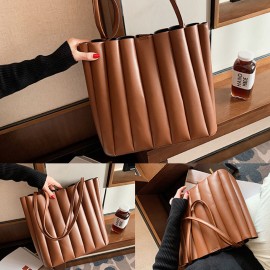 2 Pcs Women PU Leather Stripe Small Square Bag Large Capacity Ruched Bag Handbag Shoulder Bag