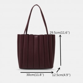 2 Pcs Women PU Leather Stripe Small Square Bag Large Capacity Ruched Bag Handbag Shoulder Bag