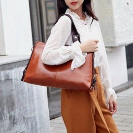 Women Faux Leather Retro Lychee Pattern Large Capacity Handbag Shoulder Bag Crossbody Bag Tote