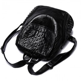 Women Genuine Leather Rivet Backpack Handbag Shoulder Bag