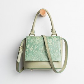Women Vintage Genuine Leather Floral Handbag Crossbody Bag Shoulder Bag