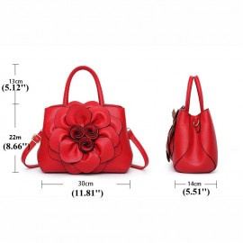 Women Lady Leather Elegant Handbag Flower Decoration Shoulder Evening Bag
