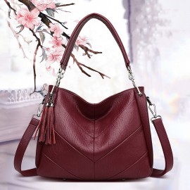 Women Large Capacity Solid Tassel Tote Bag Crossbody Bag Handbag