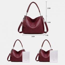 Women Large Capacity Solid Tassel Tote Bag Crossbody Bag Handbag