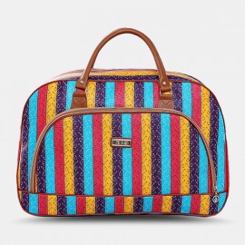 Women PU Leather Large Capacity Travel Weekender Overnight Carry-on Duffel Bag Wash Bag Handbag