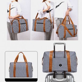 Men Canvas Stripe Pattern Large Capacity Handbag Crossbody Shoulder Bag Travel Bag