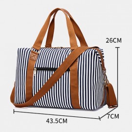 Men Canvas Stripe Pattern Large Capacity Handbag Crossbody Shoulder Bag Travel Bag